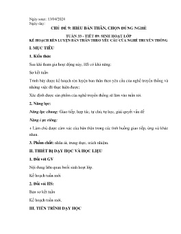 Giáo án Hoạt động trải nghiệm 6 - Tuần 33, Tiết 89: Sinh hoạt lớp Kế hoạch rèn luyện bản thân theo yêu cầu của nghề truyền thống - Năm học 2023-2024
