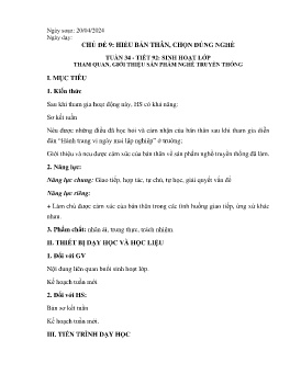 Giáo án Hoạt động trải nghiệm 6 - Tuần 34, Tiết 92: Sinh hoạt lớp Tham quan, giới thiệu sản phẩm nghề truyền thống - Năm học 2023-2024