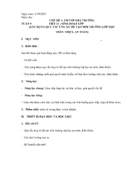 Giáo án Hoạt động trải nghiệm 6 - Tuần 4, Tiết 11: Sinh hoạt lớp Xây dựng quy tắc ứng xử để tạo môi trường lớp học thân thiện, an toàn - Năm học 2023-2024
