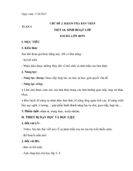 Giáo án Hoạt động trải nghiệm 6 - Tuần 5, Tiết 14: Sinh hoạt lớp Em đã lớn hơn - Năm học 2023-2024