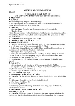 Giáo án Hoạt động trải nghiệm 6 - Tuần 6, Tiết 16: Sinh hoạt dưới cờ Kể chuyện về tấm gương đạo đức Hồ Chí Minh - Năm học 2023-2024