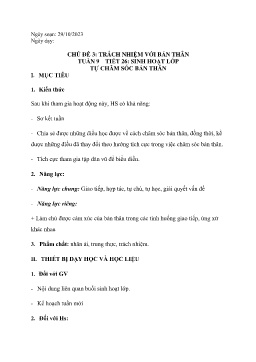 Giáo án Hoạt động trải nghiệm 6 - Tuần 9, Tiết 26: Sinh hoạt lớp Tự chăm sóc bản thân - Năm học 2023-2024