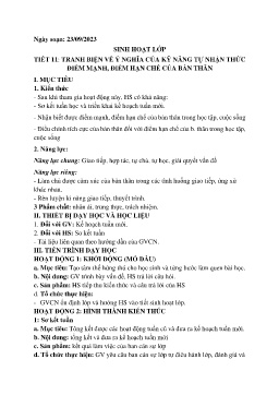 Giáo án Hoạt động trải nghiệm 7 - Tiết 11: Tranh biện về ý nghĩa của kĩ năng tự nhận thức điểm mạnh, điểm hạn chế của bản thân - Năm học 2023-2024