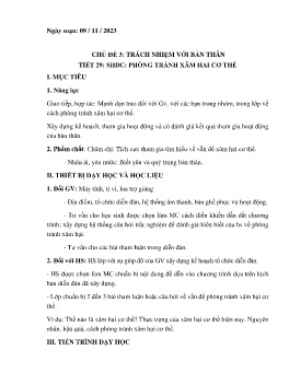 Giáo án Hoạt động trải nghiệm 7 - Tiết 29: Phòng tránh xâm hại cơ thể - Năm học 2023-2024