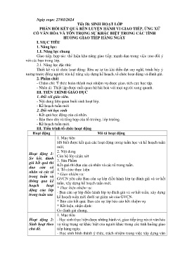 Giáo án Hoạt động trải nghiệm 7 - Tiết 58: Phản hồi kết quả rèn luyện hành vi giao tiếp, ứng xử có văn hóa và tôn trọng sự khác biệt trong các tình huống giao tiếp hàng ngày - Năm học 2023-2024