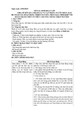 Giáo án Hoạt động trải nghiệm 7 - Tiết 61: Chia sẻ kết quả tham gia và vận động người thân, bạn bè tham gia hoạt động thiện nguyện, nhân đạo, phối hợp với đoàn thanh niên tổ chức chương trình thiện nguyện - Năm học 2023-2024