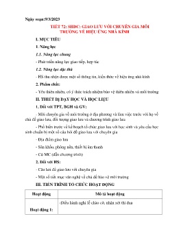 Giáo án Hoạt động trải nghiệm 7 - Tiết 72: Sinh hoạt dưới cờ Giao lưu với chuyên gia môi trường về hiệu ứng nhà kính - Năm học 2023-2024