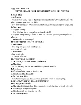 Giáo án Hoạt động trải nghiệm 7 - Tiết 93: Chia sẻ nghề truyền thống của địa phương - Năm học 2023-2024