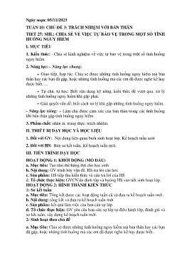 Giáo án Hoạt động trải nghiệm 7 - Tuần 10, Tiết 27: Chia sẻ về việc tự bảo vệ trong 1 số tình huống nguy hiểm - Năm học 2023-2024