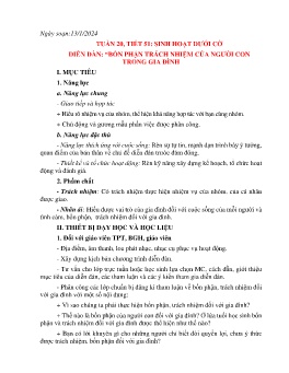 Giáo án Hoạt động trải nghiệm 7 - Tuần 20, Tiết 51: Sinh hoạt dưới cờ Diễn đàn Bổn phận trách nhiệm của người con trong gia đình - Năm học 2023-2024
