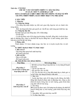 Giáo án Hoạt động trải nghiệm 7 - Tuần 29, Tiết 77: Báo cáo kết quả thực hiện truyền thông về bảo vệ môi trường thiên nhiên, giảm thiểu hiệu ứng nhà kính - Năm học 2023-2024