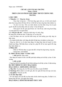 Giáo án Hoạt động trải nghiệm 7 - Tuần 3, Tiết 8: Triển lãm sản phẩm giới thiệu truyền thống nhà trường - Năm học 2023-2024