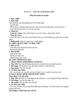 Giáo án Hoạt động trải nghiệm 7 - Tuần 35, Tiết 96: Sinh hoạt lớp Tổng kết năm học tại lớp