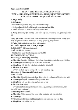 Giáo án Hoạt động trải nghiệm 7 - Tuần 5, Tiết 14: Chia sẻ về kết quả rèn luyện tự hoàn thiện bản thân theo kế hoạch đã xây dựng - Năm học 2023-2024