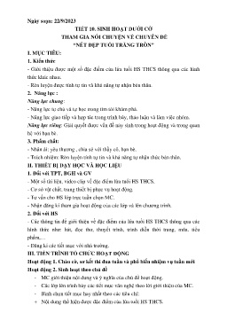 Giáo án Hoạt động trải nghiệm 8 - Tiết 10: Sinh hoạt dưới cờ Tham gia nói chuyện về Chuyên đề Nét đẹp tuổi trăng tròn - Năm học 2023-2024