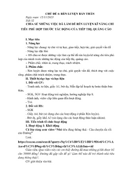 Giáo án Hoạt động trải nghiệm 8 - Tiết 32: Chia sẻ những việc đã làm để rèn luyện kĩ năng chi tiêu phù hợp trước tác động của tiếp thị, quảng cáo - Năm học 2023-2024