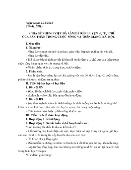Giáo án Hoạt động trải nghiệm 8 - Tiết 41: Chia sẻ những việc đã làm để rèn luyện sự tự chủ của bản thân trong cuộc sống và rèn luyện trên mạng xã hội - Năm học 2023-2024
