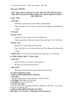 Giáo án Hoạt động trải nghiệm 8 - Tiết 5: Chia sẻ kết quả cuộc thi Em yêu trường em. Chia sẻ kế hoạch về hoạt động xây dựng truyền thống nhà tường - Năm học 2023-2024 - Dương Thị Phượng