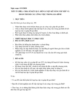 Giáo án Hoạt động trải nghiệm 8 - Tiết 53: Chia sẻ kết quả rên luyện kĩ năng sắp xếp và hoàn thành các công việc trong gia đình - Năm học 2023-2024