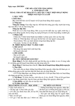 Giáo án Hoạt động trải nghiệm 8 - Tiết 62: Chia sẻ kế hoạch và kết quả thực hiện hoạt động thiện nguyện của lớp - Năm học 2023-2024