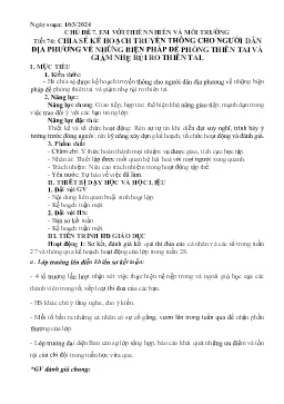 Giáo án Hoạt động trải nghiệm 8 - Tiết 74: Chia sẻ kế hoạch truyền thông cho người dân địa phương về những biện pháp đề phòng thiên tai và giảm nhẹ rủi ro thiên tai - Năm học 2023-2024