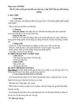 Giáo án Hoạt động trải nghiệm 8 - Tiết 92: Chia sẻ kết quả tìm hiểu các môn học ở cấp THPT liên quan đến hướng nghiệp - Năm học 2023-2024