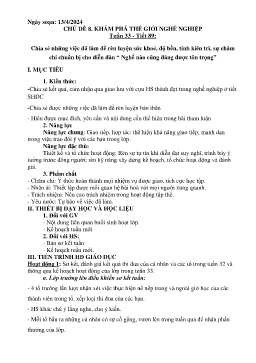 Giáo án Hoạt động trải nghiệm 8 - Tuần 33, Tiết 80: Chia sẻ những việc đã làm để rèn luyện sức khỏe, độ bền, tính kiền trì, sự chăm chỉ chuẩn bị cho diễn đàn Nghề nào cũng đáng được tôn trọng - Năm học 2023-2024