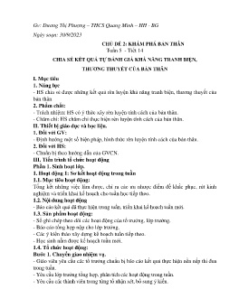 Giáo án Hoạt động trải nghiệm 8 - Tuần 5, Tiết 14: Chia sẻ kết quả tự đánh giá khả năng tranh biện, thường thuyết của bản thân - Năm học 2023-2024 - Dương Thị Phượng
