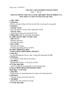 Giáo án Hoạt động trải nghiệm 8 - Tuần 7, Tiết 20: Chia sẻ những việc đã làm để thể hiện trách nhiệm của bản thân và mọi người xung quang - Năm học 2023-2024