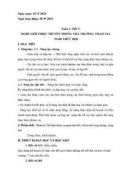 Giáo án Hoạt động trải nghiệp 7 - Tuần 3, Tiết 7: Nghe giới thiệu truyền thống nhà trường, tham gia nghi thức đội - Năm học 2023-2024
