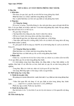 Giáo án Khoa học tự nhiên 6 (Kết nối tri thức) - Tiết 4+5, Bài 2: An toàn trong phòng thực hành - Năm học 2023-2024