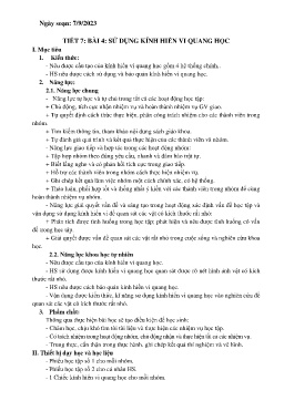 Giáo án Khoa học tự nhiên 6 (Kết nối tri thức) - Tiết 7, Bài 4: Sử dụng kính hiển vi quang học - Năm học 2023-2024