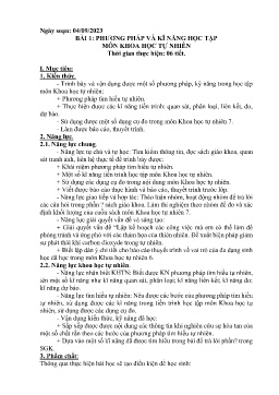 Giáo án Khoa học tự nhiên 7 - Bài 1: Phương pháp và kĩ năng học tập môn Khoa học tự nhiên - Năm học 2023-2024