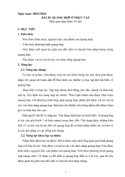 Giáo án Khoa học tự nhiên 7 - Bài 20: Quang hợp ở thực vật - Năm học 2023-2024