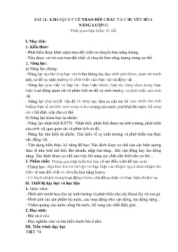 Giáo án Khoa học tự nhiên 7 - Bài 21: Khái quát về trao đổi chất và chuyển hóa năng lượng