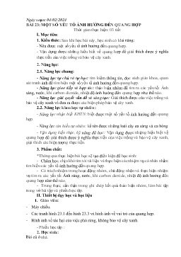 Giáo án Khoa học tự nhiên 7 - Bài 23: Một số yếu tố ảnh hưởng đến quang hợp - Năm học 2023-2024