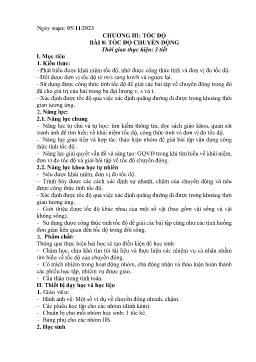 Giáo án Khoa học tự nhiên 7 - Chương III: Tốc độ - Bài 8: Tốc độ chuyển động - Năm học 2023-2024