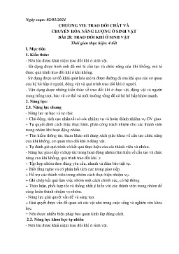 Giáo án Khoa học tự nhiên 7 - Chương VII: Trao đổi chất và chuyển hóa năng lượng ở sinh vật - Bài 28: Trao đổi khí ở sinh vật - Năm học 2023-2024
