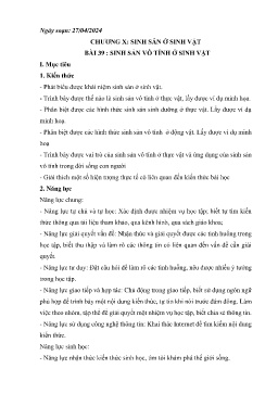 Giáo án Khoa học tự nhiên 7 - Chương X: Sinh sản ở sinh vật - Bài 39: Sinh sản vô tính ở sinh vật - Năm học 2023-2024