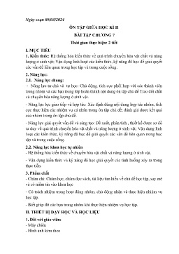 Giáo án Khoa học tự nhiên 7 - Tuần 28: Ôn tập giữa học kì II. Bài tập chương 7 - Năm học 2023-2024