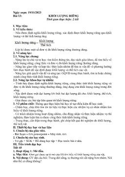 Giáo án Khoa học tự nhiên 8 - Bài 13: Khối lượng riêng - Năm học 2023-2024