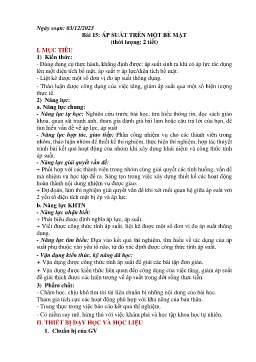 Giáo án Khoa học tự nhiên 8 - Bài 15: Áp suất trên 1 bề mặt - Năm học 2023-2024