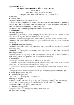 Giáo án Khoa học tự nhiên 8 (Kết nối tri thức) - Tiết 25-28, Bài 8: Acid - Năm học 2023-2024