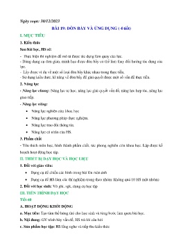 Giáo án Khoa học tự nhiên Lớp 8 - Bài 19: Đòn bẩy và ứng dụng - Năm học 2023-2024