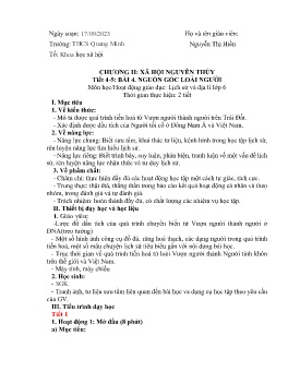 Giáo án Lịch sử 6 (Kết nối tri thức) - Tiết 4+5, Bài 4: Nguồn gốc loài người - Năm học 2023-2024 - Nguyễn Thị Hiền