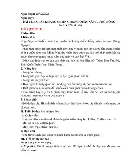 Giáo án Lịch sử 7 (Kết nối tri thức) - Bài 14: Ba lần kháng chiến chống quân xâm lược Mông-Nguyên (Tiết 1) - Năm học 2023-2024