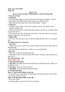 Giáo án Lịch sử 7 (Kết nối tri thức) - Tiết 23+24, Bài 10: Đại Cồ Việt thời Đinh và Tiền Lê 989-1009 - Năm học 2023-2024