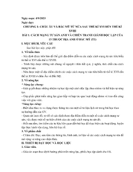 Giáo án Lịch sử 8 (Kết nối tri thức) - Bài 1: Cách mạng tư sản Anh và chiến tranh giành độc lập của 13 thuộc địa Anh ở Bắc Mỹ (Tiết 1+2) - Năm học 2023-2024
