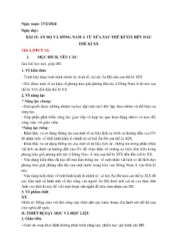 Giáo án Lịch sử 8 (Kết nối tri thức) - Bài 15: Ấn Độ và Đông Nam Á từ nửa sau thế kỉ XIX đến đầu thế kỉ XX - Năm học 2023-2024