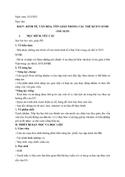 Giáo án Lịch sử 8 (Kết nối tri thức) - Tiết 18+19, Bài 9: Kinh tế, văn hóa, tôn giáo trong các thế kỉ XVI-XVIII - Năm học 2023-2024